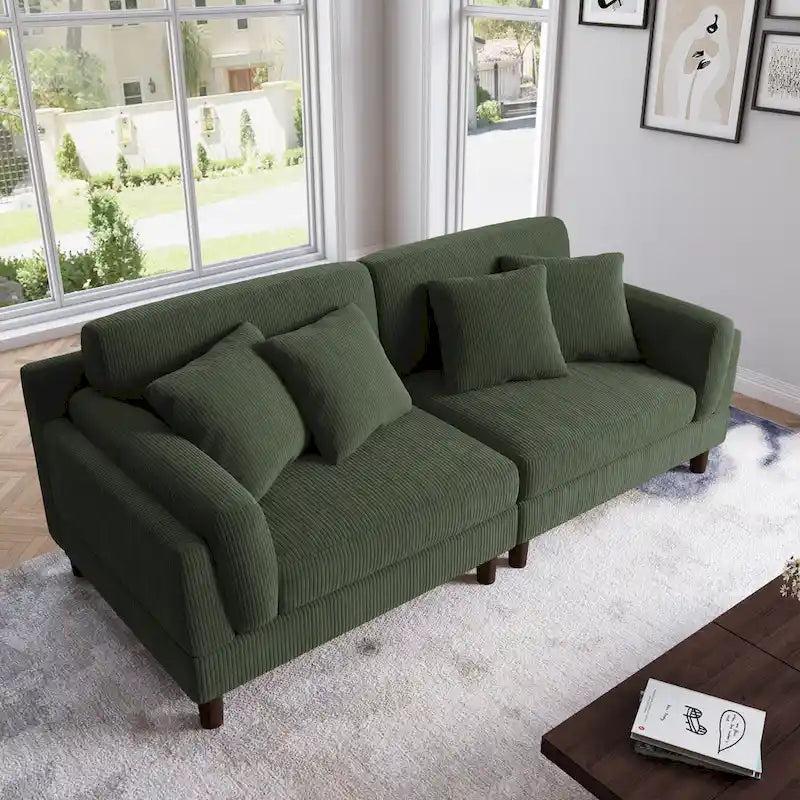 Corduroy Deep Seat Loveseat Sofa with Wood Legs Multi-Color Options