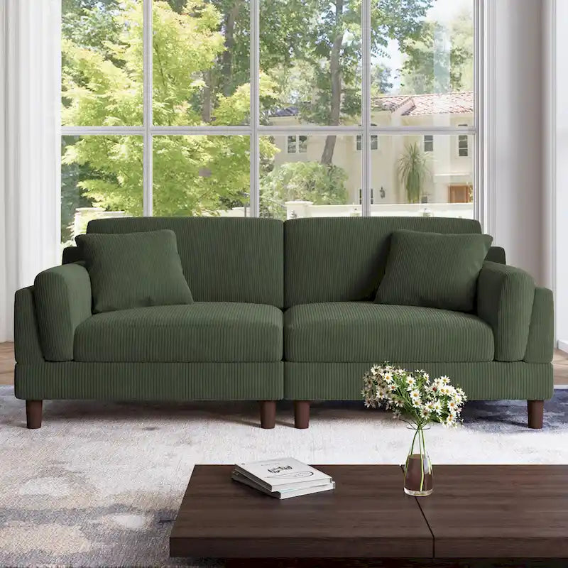 Corduroy Deep Seat Loveseat Sofa with Wood Legs Multi-Color Options