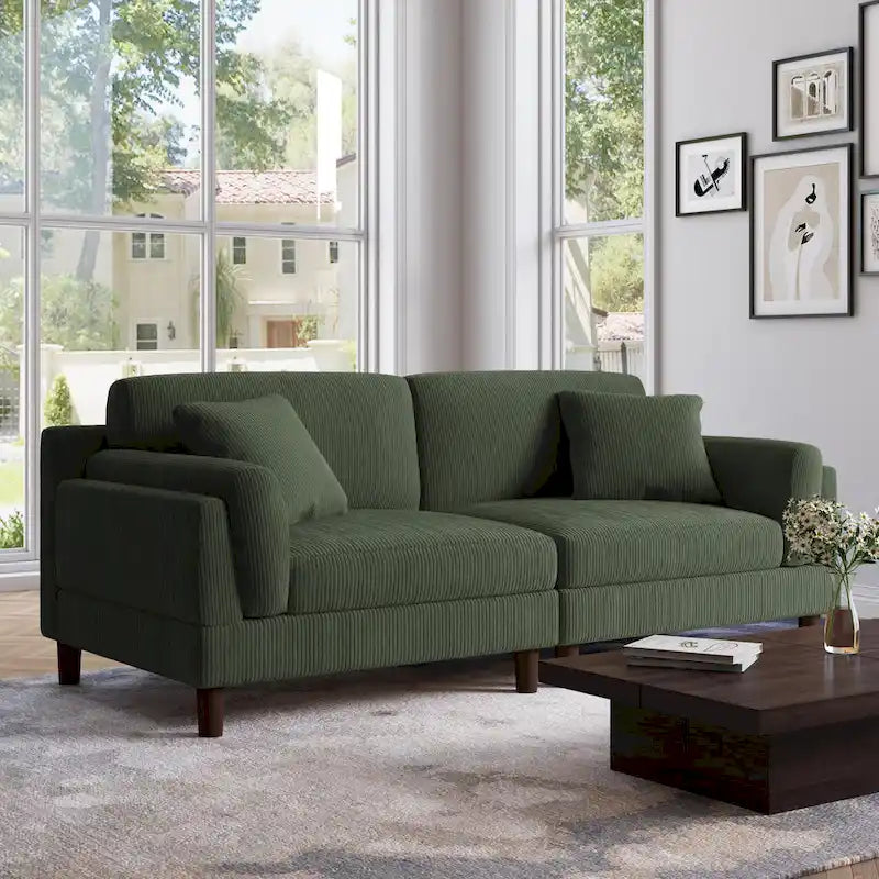 Corduroy Deep Seat Loveseat Sofa with Wood Legs Multi-Color Options