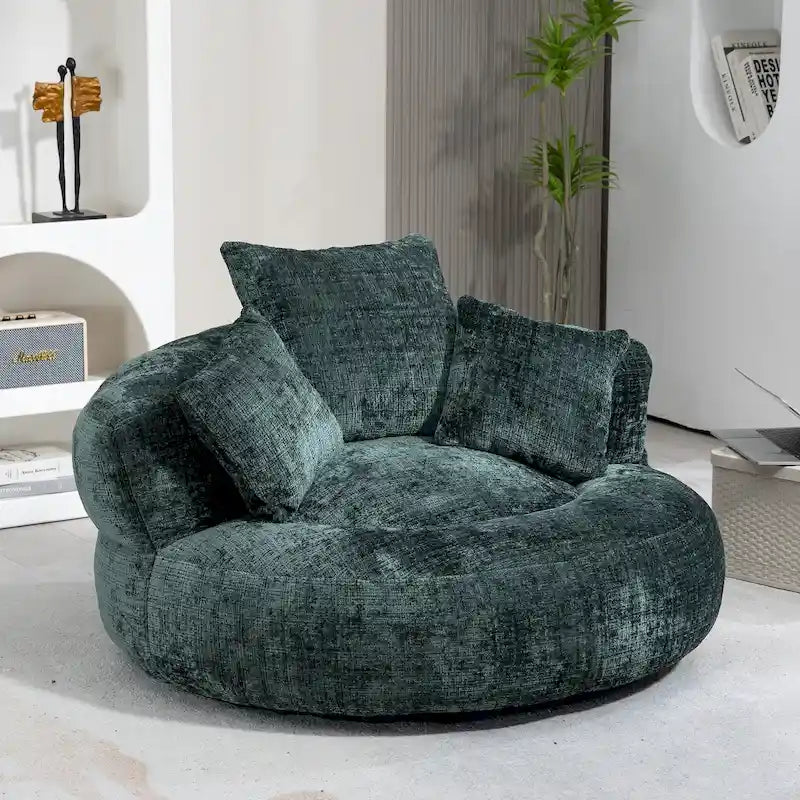 Chenille Upholstered High Back Bean Bag Lounger Chair Multiple Colors