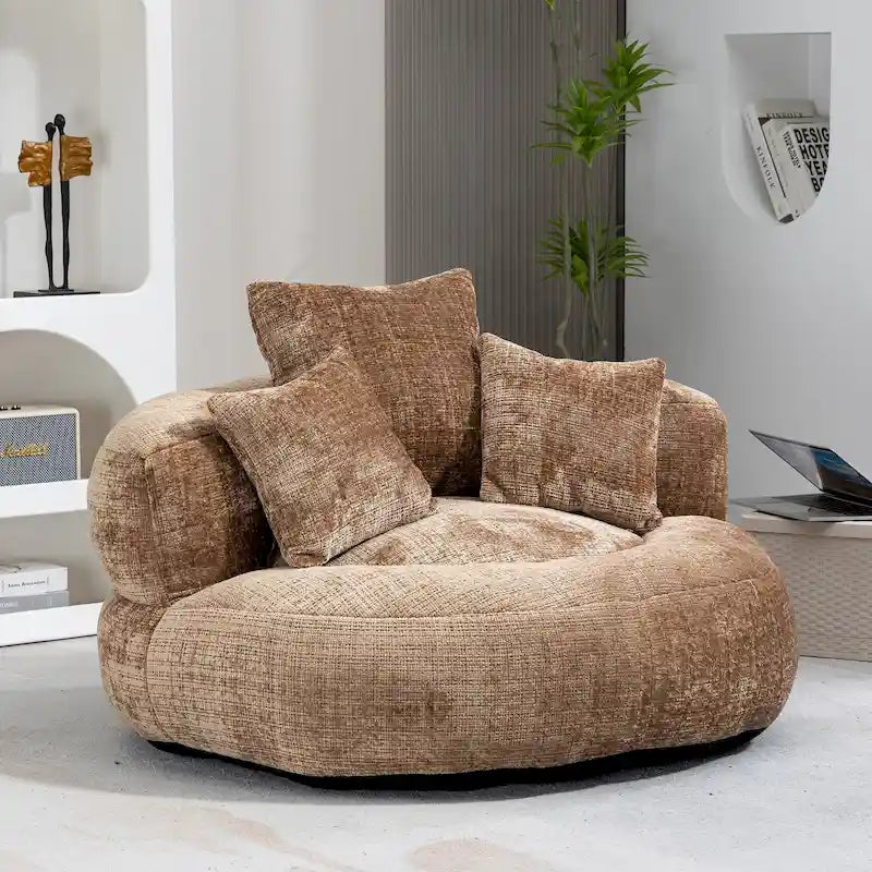 Chenille Upholstered High Back Bean Bag Lounger Chair Multiple Colors