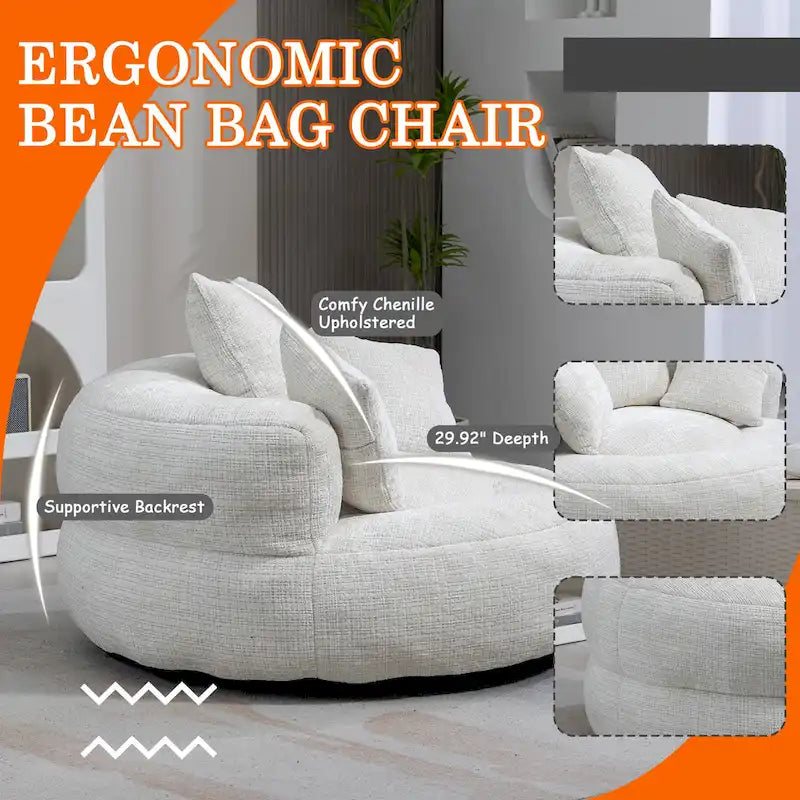 Chenille Upholstered High Back Bean Bag Lounger Chair Multiple Colors