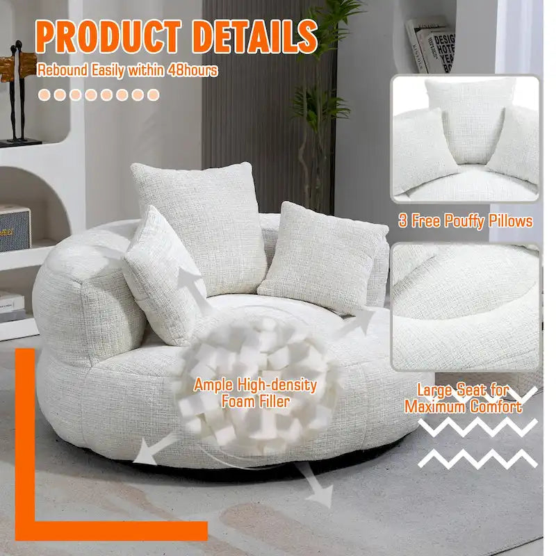 Chenille Upholstered High Back Bean Bag Lounger Chair Multiple Colors