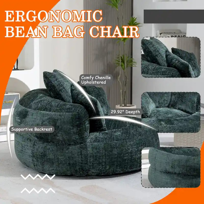 Chenille Upholstered High Back Bean Bag Lounger Chair Multiple Colors