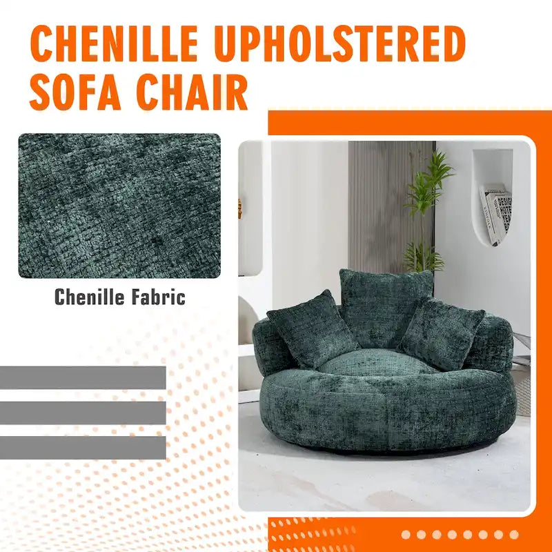 Chenille Upholstered High Back Bean Bag Lounger Chair Multiple Colors