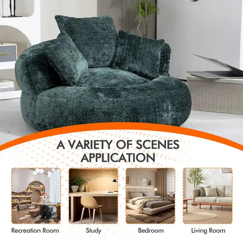 Chenille Upholstered High Back Bean Bag Lounger Chair Multiple Colors