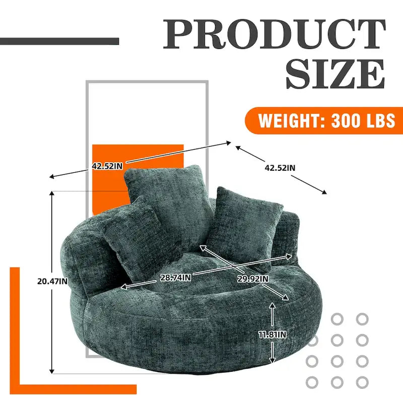 Chenille Upholstered High Back Bean Bag Lounger Chair Multiple Colors
