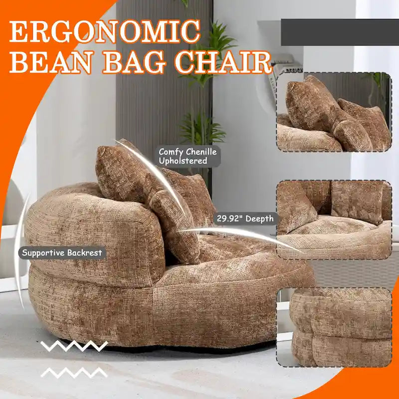 Chenille Upholstered High Back Bean Bag Lounger Chair Multiple Colors