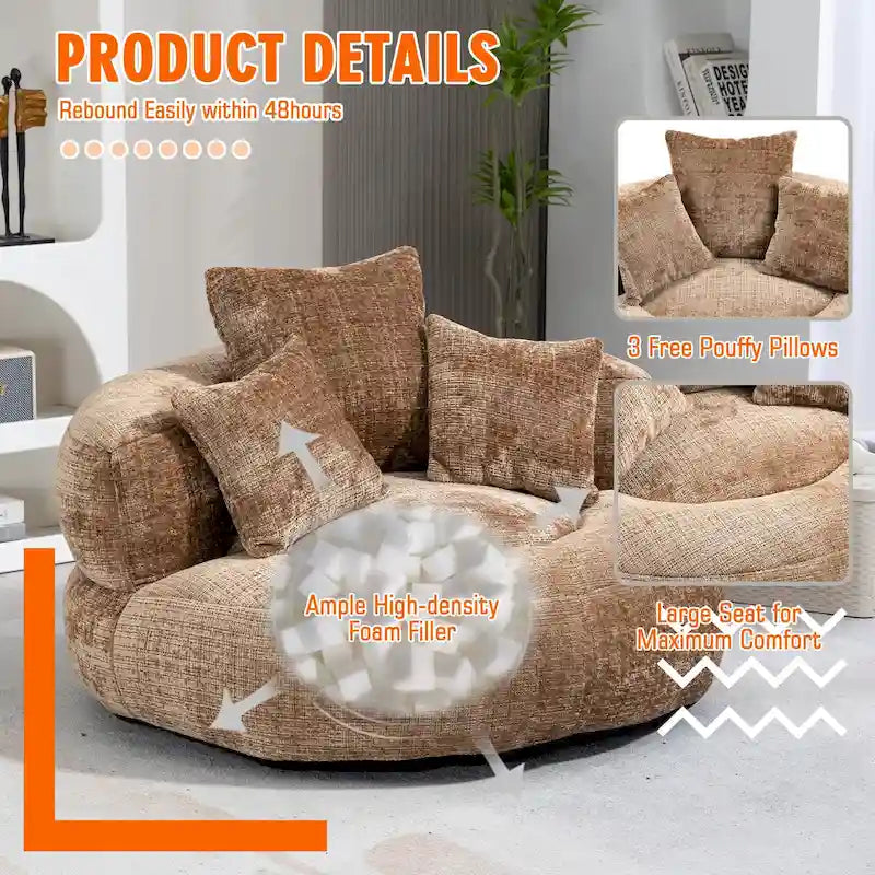 Chenille Upholstered High Back Bean Bag Lounger Chair Multiple Colors