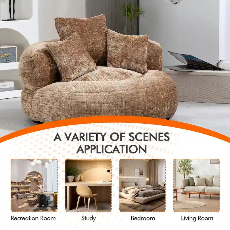 Chenille Upholstered High Back Bean Bag Lounger Chair Multiple Colors