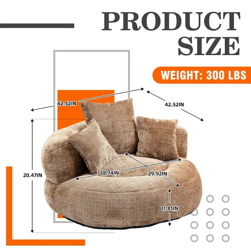 Chenille Upholstered High Back Bean Bag Lounger Chair Multiple Colors