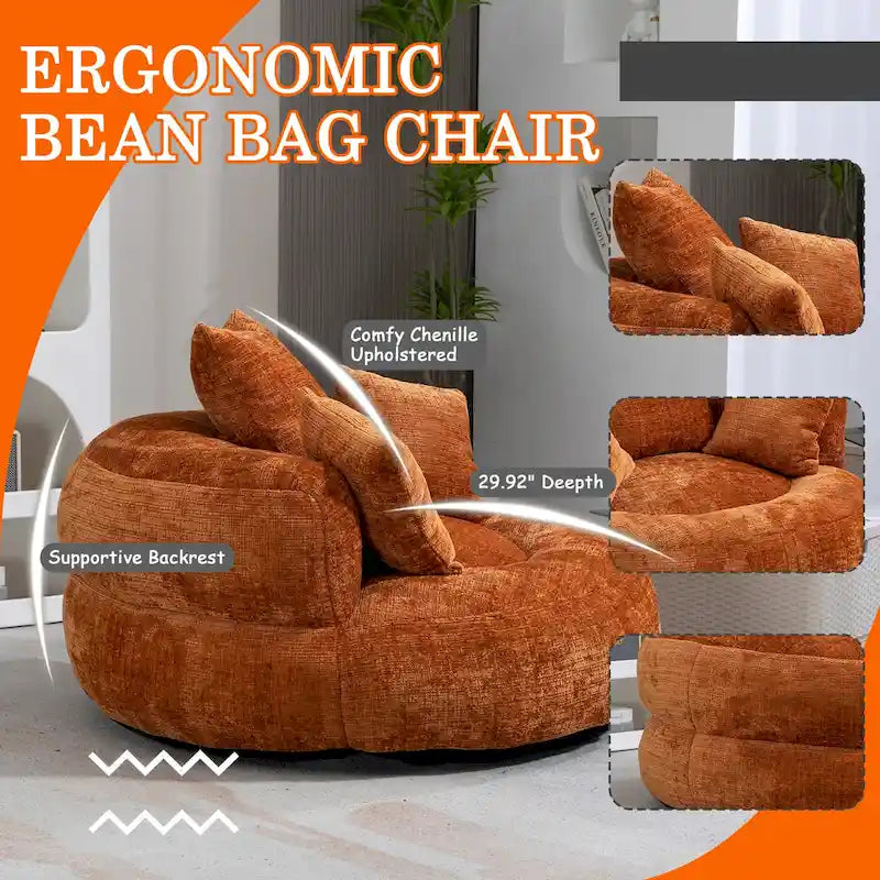 Chenille Upholstered High Back Bean Bag Lounger Chair Multiple Colors