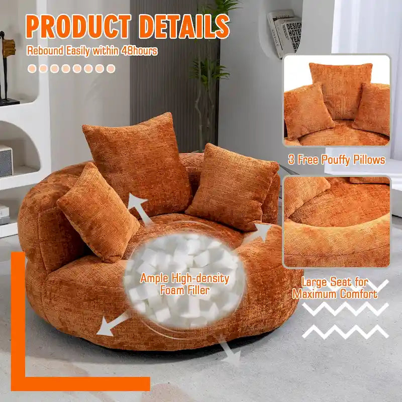 Chenille Upholstered High Back Bean Bag Lounger Chair Multiple Colors