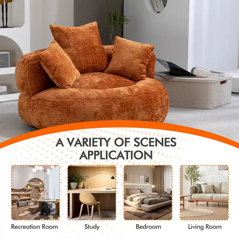 Chenille Upholstered High Back Bean Bag Lounger Chair Multiple Colors