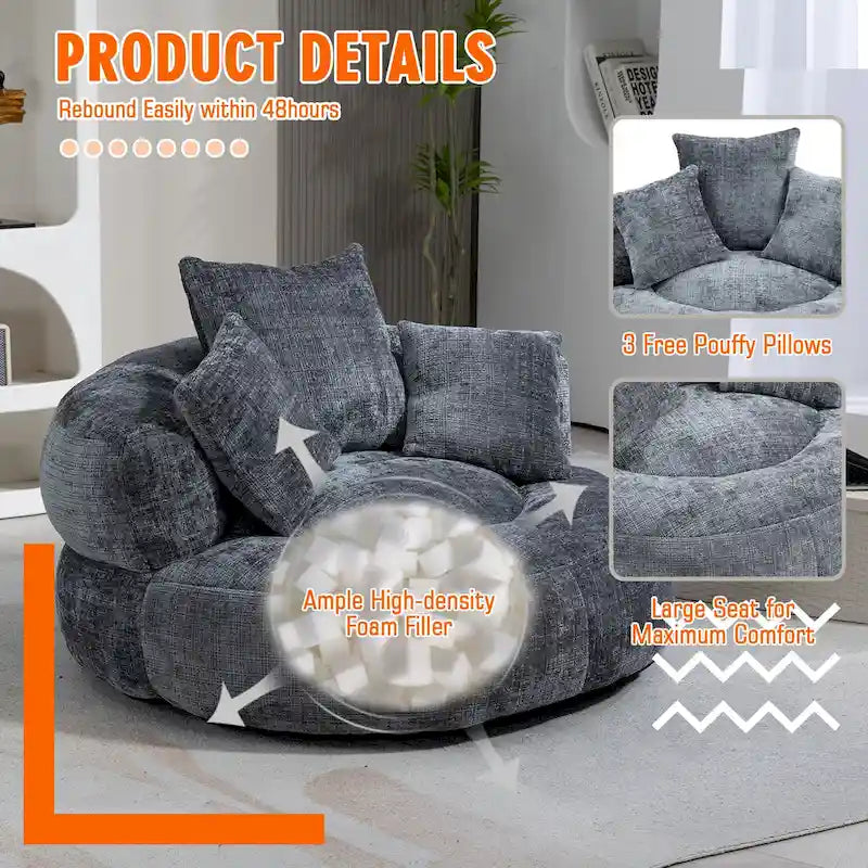 Chenille Upholstered High Back Bean Bag Lounger Chair Multiple Colors