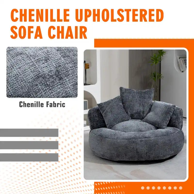 Chenille Upholstered High Back Bean Bag Lounger Chair Multiple Colors