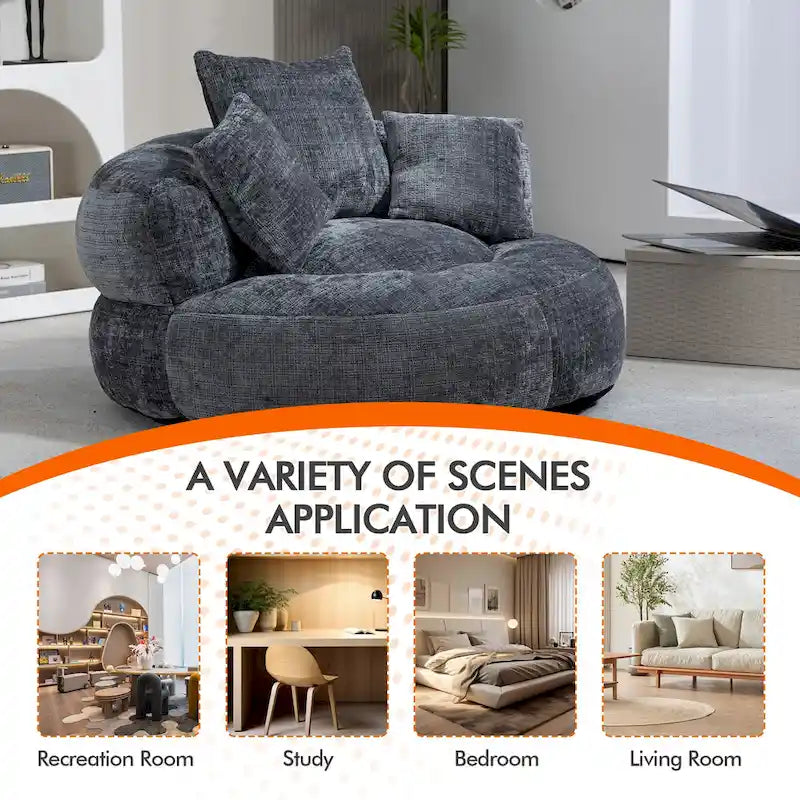Chenille Upholstered High Back Bean Bag Lounger Chair Multiple Colors