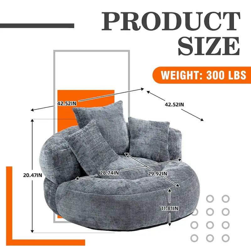 Chenille Upholstered High Back Bean Bag Lounger Chair Multiple Colors