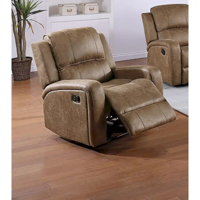 Upholstered Manual Recliner Chair with Tufted Back in Chestnut and Smoke