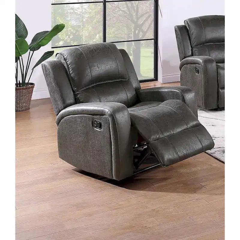 Upholstered Manual Recliner Chair with Tufted Back in Chestnut and Smoke