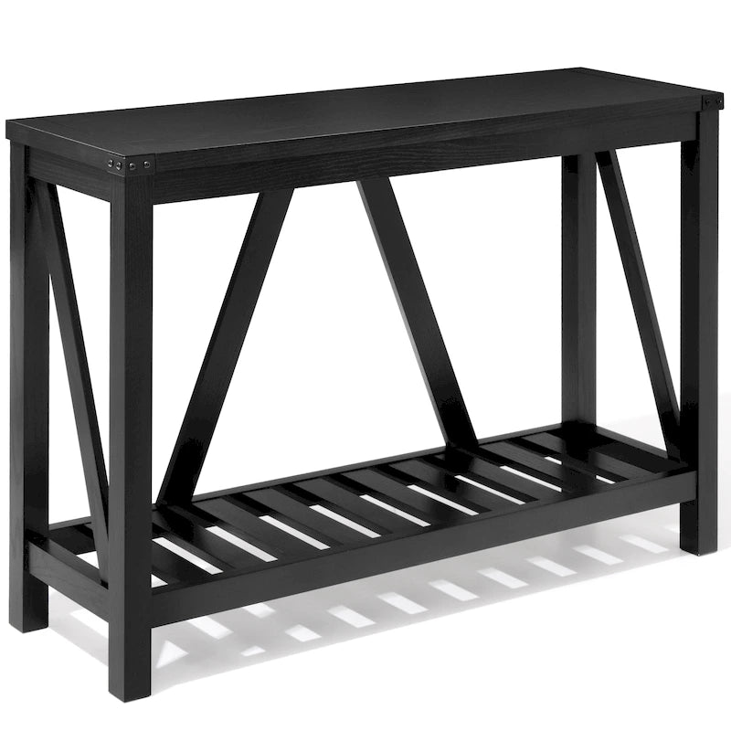 A-Frame Console Table with Open Display Shelf in Grey, Black or Brown