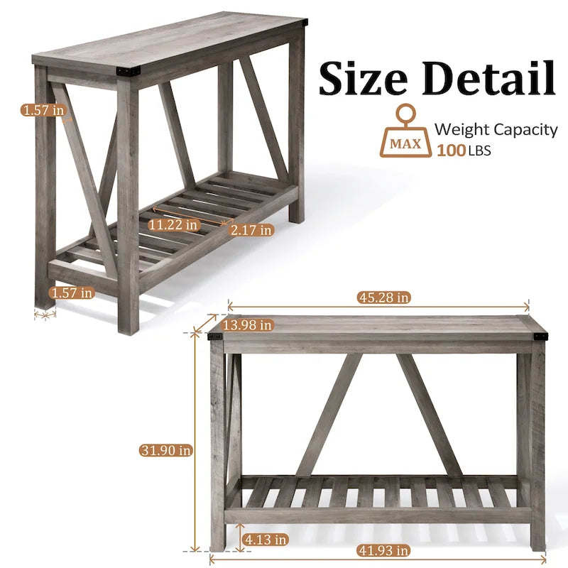 A-Frame Console Table with Open Display Shelf in Grey, Black or Brown