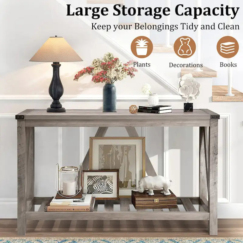 A-Frame Console Table with Open Display Shelf in Grey, Black or Brown