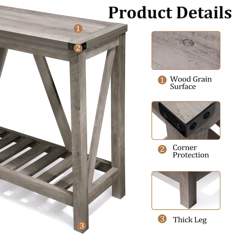 A-Frame Console Table with Open Display Shelf in Grey, Black or Brown