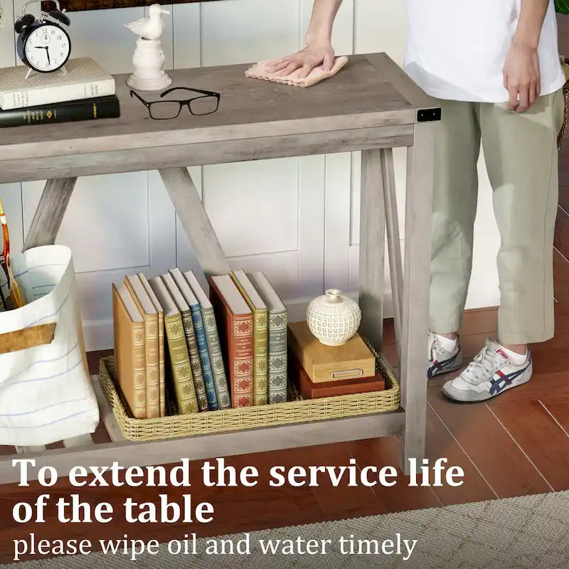 A-Frame Console Table with Open Display Shelf in Grey, Black or Brown