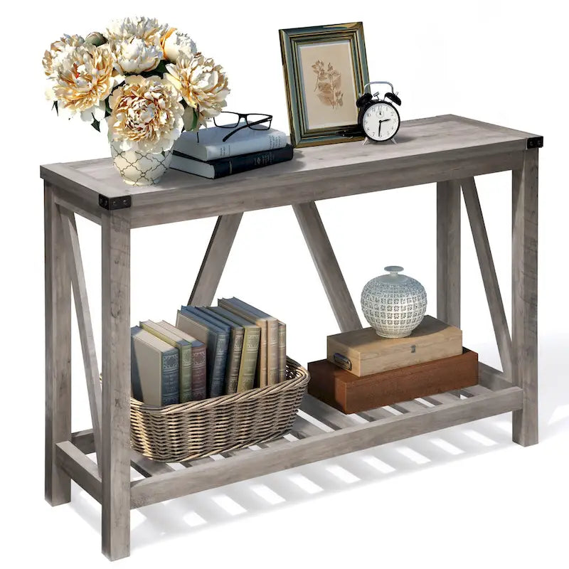 A-Frame Console Table with Open Display Shelf in Grey, Black or Brown