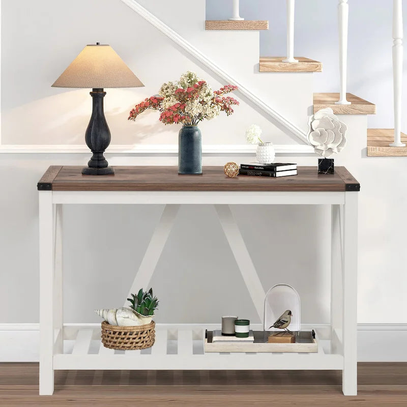 A-Frame Console Table with Open Display Shelf in Grey, Black or Brown
