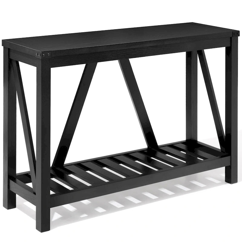 A-Frame Console Table with Open Display Shelf in Grey, Black or Brown