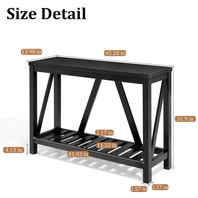 A-Frame Console Table with Open Display Shelf in Grey, Black or Brown