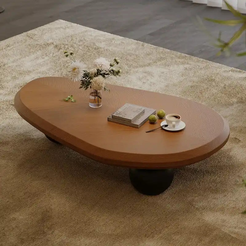 Round Wood Coffee Table with Three Decorative Ball Legs Cream Black Brown