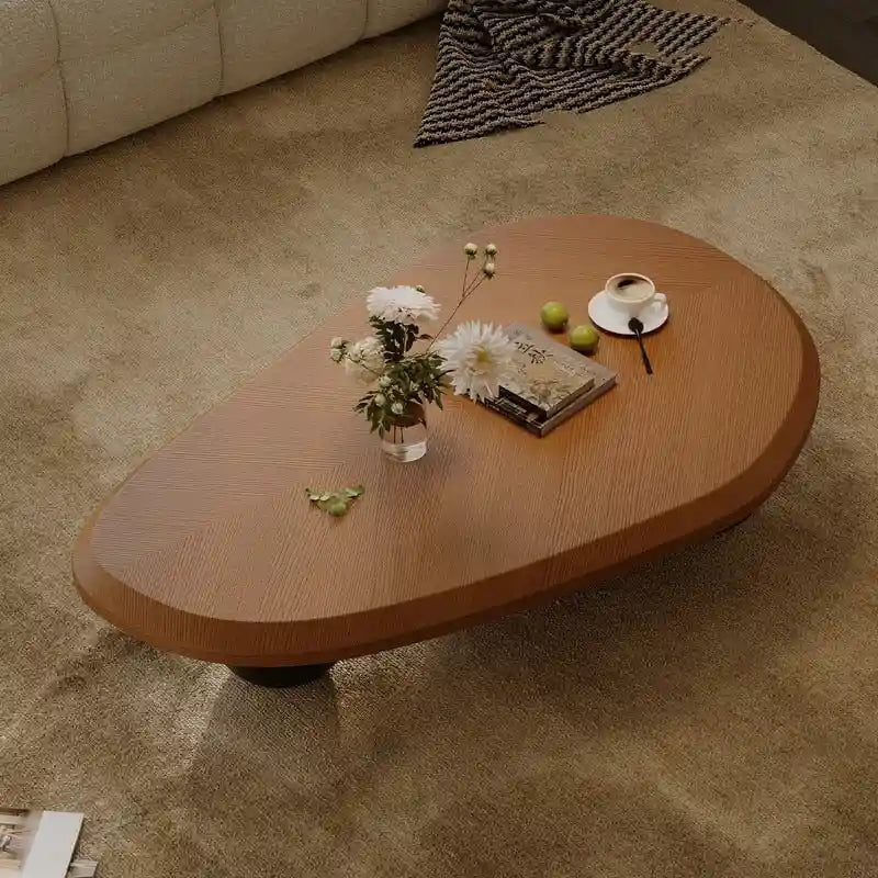 Round Wood Coffee Table with Three Decorative Ball Legs Cream Black Brown