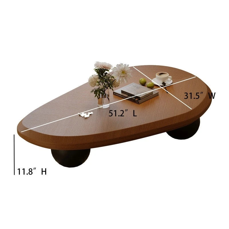 Round Wood Coffee Table with Three Decorative Ball Legs Cream Black Brown