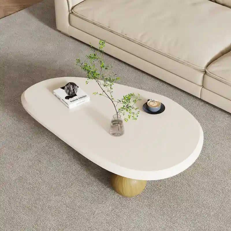 Round Wood Coffee Table with Three Decorative Ball Legs Cream Black Brown