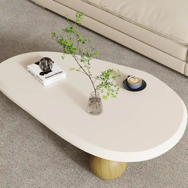 Round Wood Coffee Table with Three Decorative Ball Legs Cream Black Brown