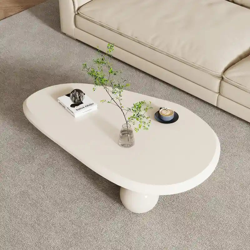 Round Wood Coffee Table with Three Decorative Ball Legs Cream Black Brown