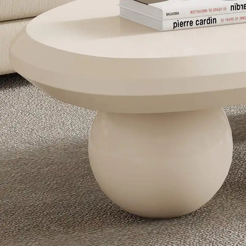 Round Wood Coffee Table with Three Decorative Ball Legs Cream Black Brown