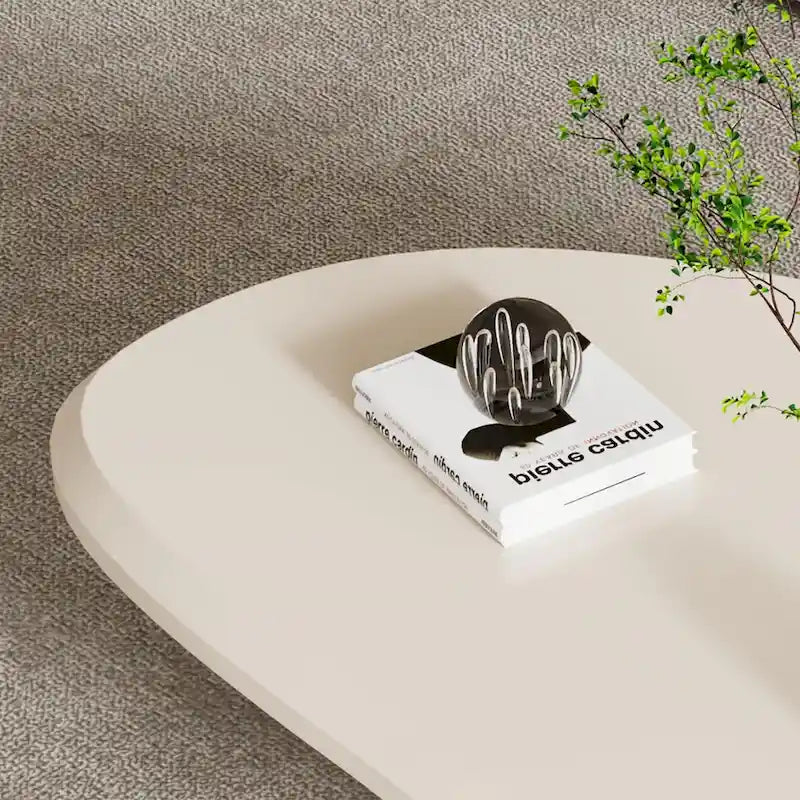 Round Wood Coffee Table with Three Decorative Ball Legs Cream Black Brown