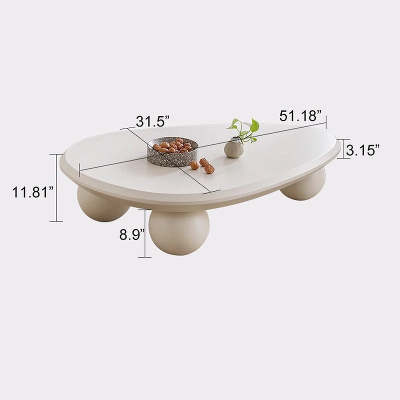 Round Wood Coffee Table with Three Decorative Ball Legs Cream Black Brown