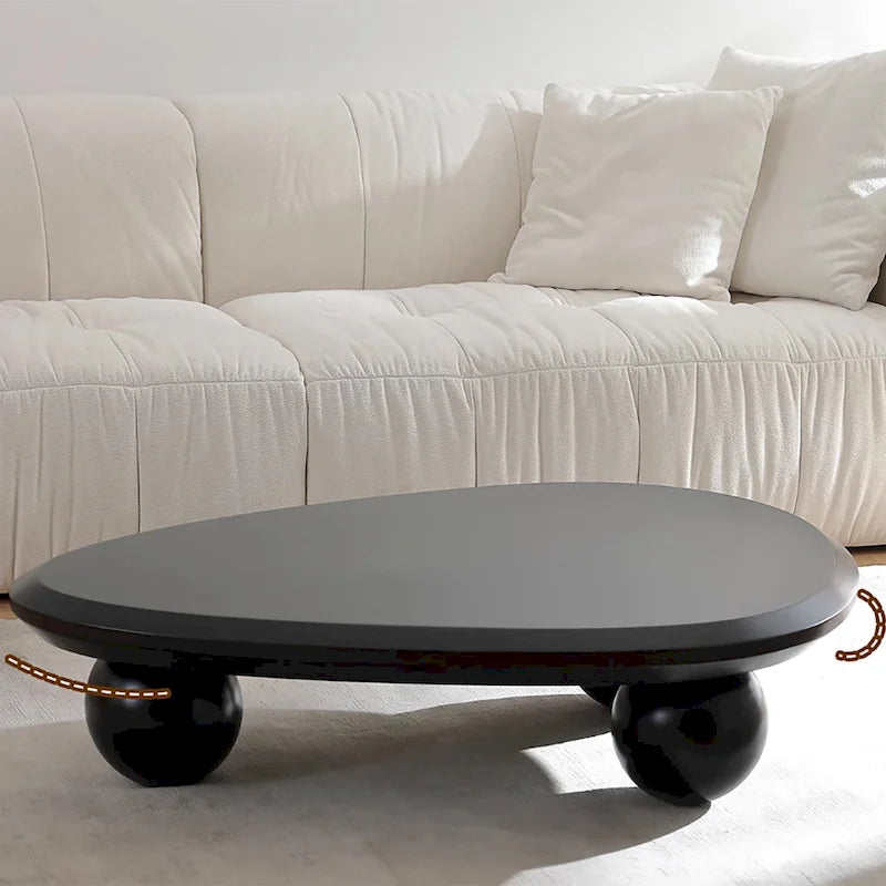 Round Wood Coffee Table with Three Decorative Ball Legs Cream Black Brown