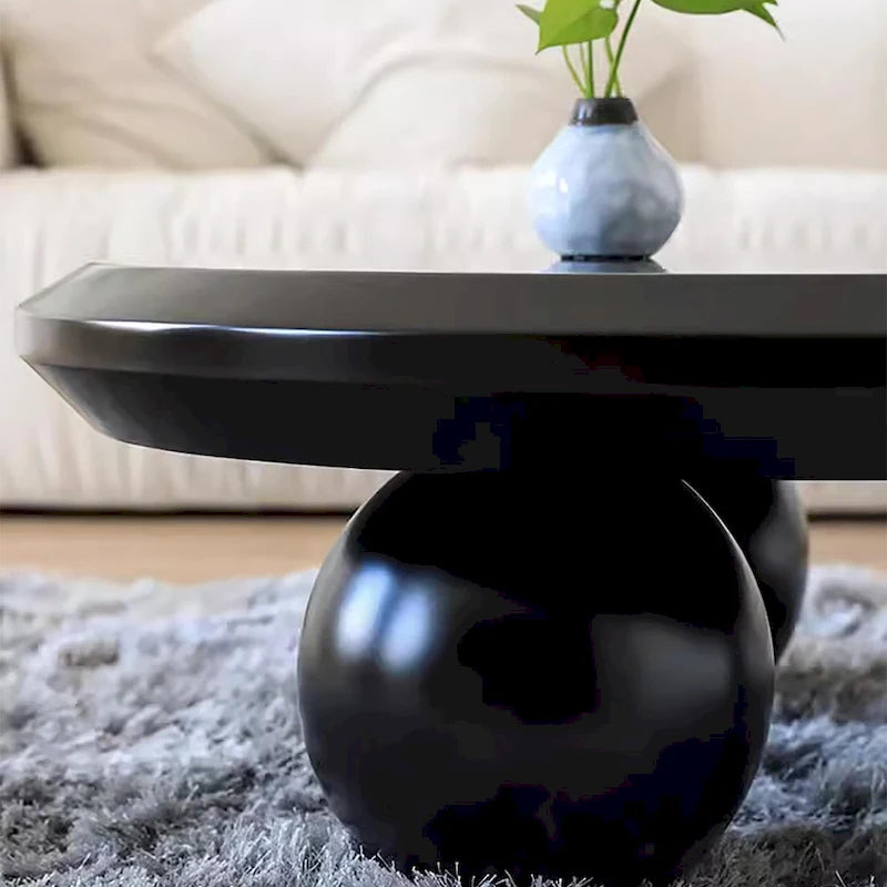 Round Wood Coffee Table with Three Decorative Ball Legs Cream Black Brown