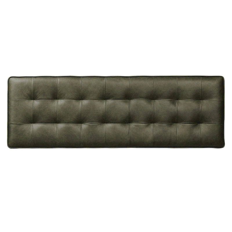 Mid-Century Tufted Full-Grain Italian Leather Upholstered Accent Bench with Wood Legs