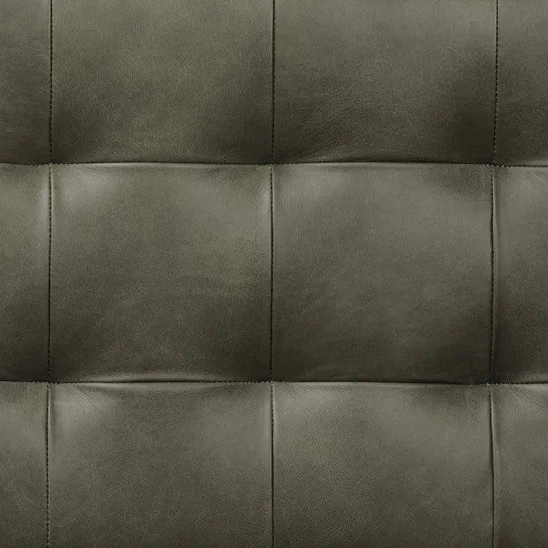Mid-Century Tufted Full-Grain Italian Leather Upholstered Accent Bench with Wood Legs