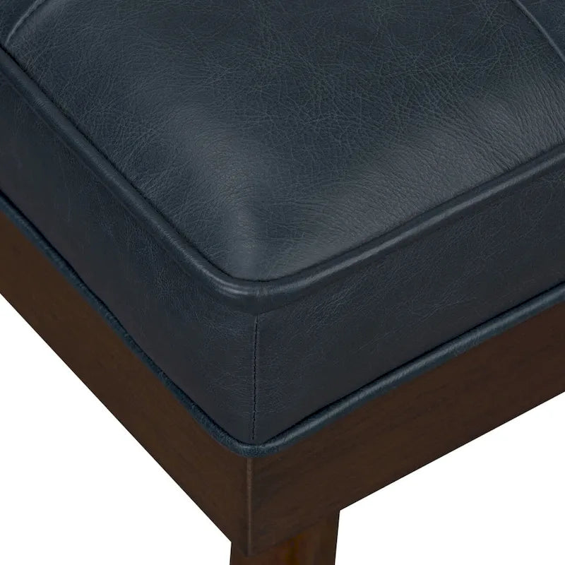 Mid-Century Tufted Full-Grain Italian Leather Upholstered Accent Bench with Wood Legs