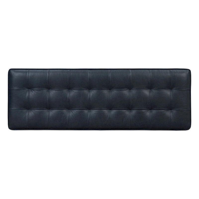 Mid-Century Tufted Full-Grain Italian Leather Upholstered Accent Bench with Wood Legs