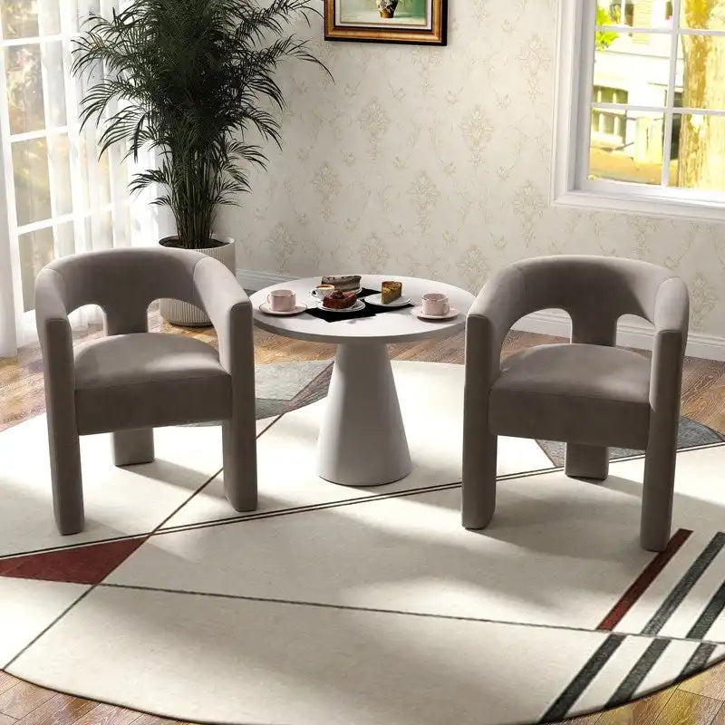 Velvet Upholstered Open-Back Accent Armchair with Arched Legs