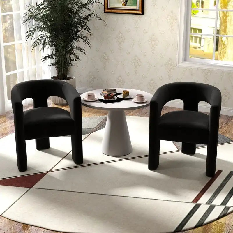 Velvet Upholstered Open-Back Accent Armchair with Arched Legs